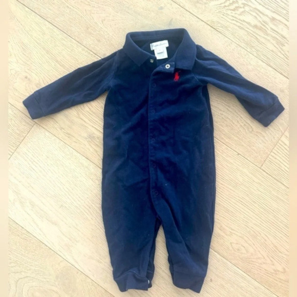 Ralph Lauren navy cotton long sleeve and covered foot onsie 6month - Picture 1 of 4